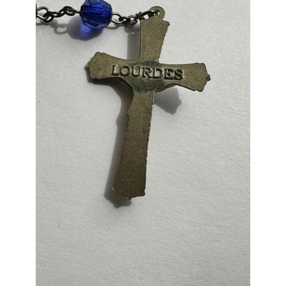 Vintage Blue Plastic Bead Rosary Lourdes Water Reliquary 22” - Picture 7 of 9